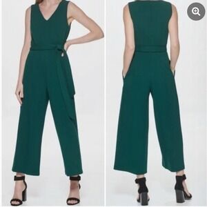 NWT Calvin Klein‎ Women's Sz 6 Sleeveless Wide Leg Belted Jumpsuit Kelly Green
